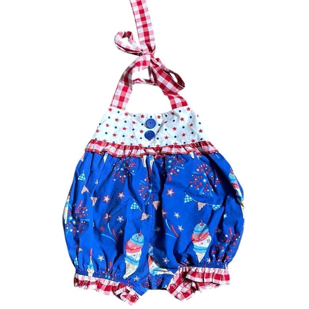 Eleanor rose girls patriotic American 4th of July ice cream halter jumper 6mo